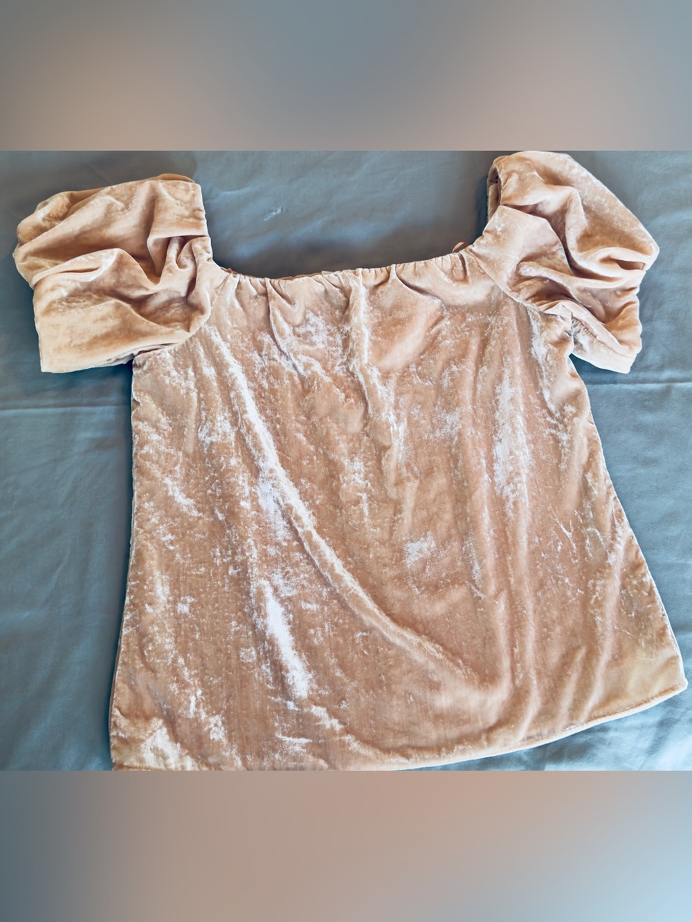 WAYF Blush Pink Velvet Off-Shoulder Puff Sleeve Top Blouse - Picture 8 of 15